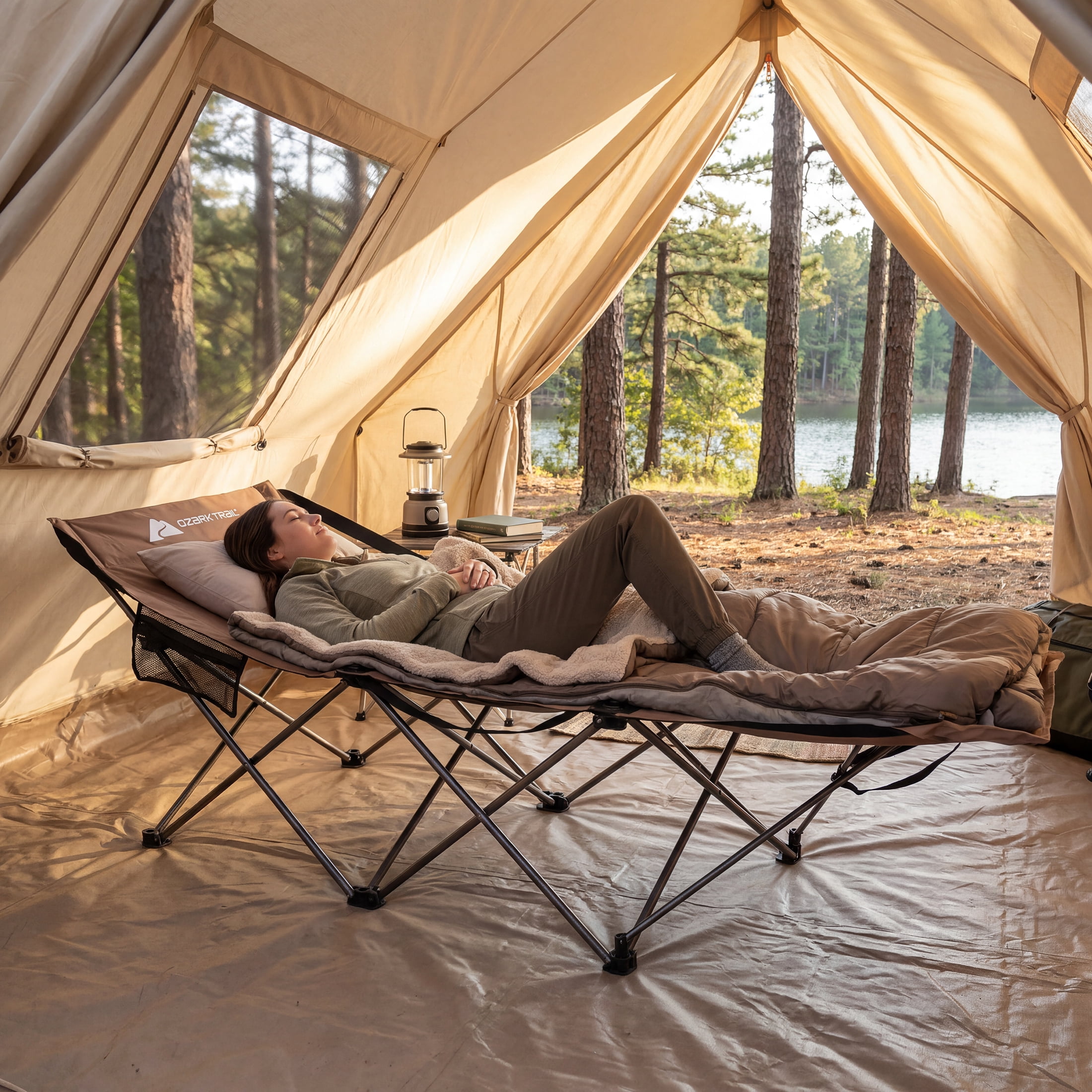 Ozark Trail Adult Collapsible Camping Cot, Beige, 73.2 in x 23.2 in