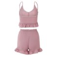 thumbnail image 4 of Top Corto + Pantalones Cortos Mujeres Cami Top + Shorts Conjuntos de 2 piezas Ruffles Bow Chaleco Top + Shorts (Rosa Gris M) Cgtredaw para Mujer rosa gris T S, 4 of 9