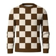 thumbnail image 5 of Havenx Men Crew Neck Knit Sweaters Plaid Print Long Sleeve Pullover Sweater Ribbed Knit Lightweight Slim Fit Business Casual Dress Pullover Sweaters Crewneck Tops,Brown 4XL, 5 of 6