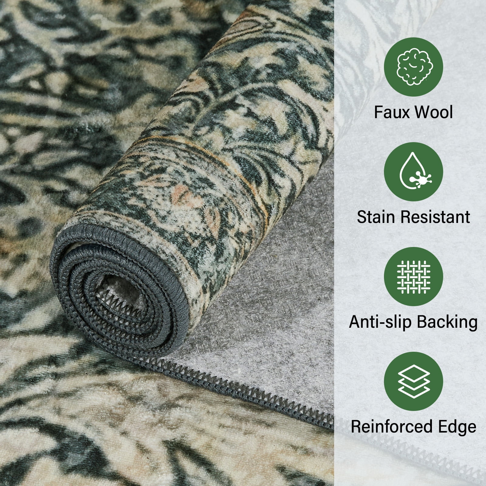 8x10 Area Rugs for Living Room, Washable Area Rugs with Non-Slip Backing, Boho Floral Vintage Carpets Low Pile for Dining Room, Bedroom, Home Office, Indoor, Nursery, Apartment.