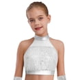 thumbnail image 3 of Haitryli Kids Girls Sparkly Jazz Dance Outfits Sequins Sleeveless Crop Top with Metallic Bell-Bottom Pants Hip Hip Disco Wear Silver 14, 3 of 7