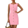 thumbnail image 2 of RYRJJ Women's Formal Dresses Summer Business Sleeveless Button Down Short Dress Elegant Work Office Bodycon Dress(Pink,L), 2 of 7