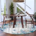 thumbnail image 4 of Summer Marine Life Round Living Room Rugs 5 ft, Watercolor Blue Starfish Ocean Bubble Gray Plaid Washable Area Rug with Non-Slip Sturdy Edge Binding Round Carpet for Entryway Kitchen Bedroom Bathroom, 4 of 9