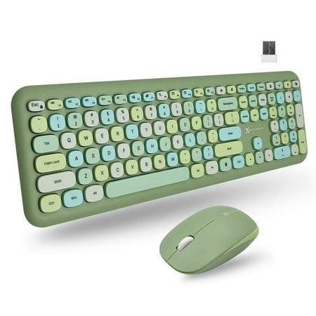 X9 Performance Colorful Keyboard and Mouse Combo - 2.4G Wireless Connectivity - Transform Your Space with a Cute Wireless Keyboard and Mouse Retro Set - Green Keyboard and Mouse - Aesthetic Keyboard