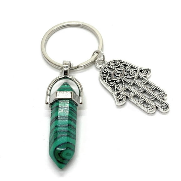 Bravo Team Ornate Hamsa Hand Lucky Charm Keychain (Malachite Green Stone)