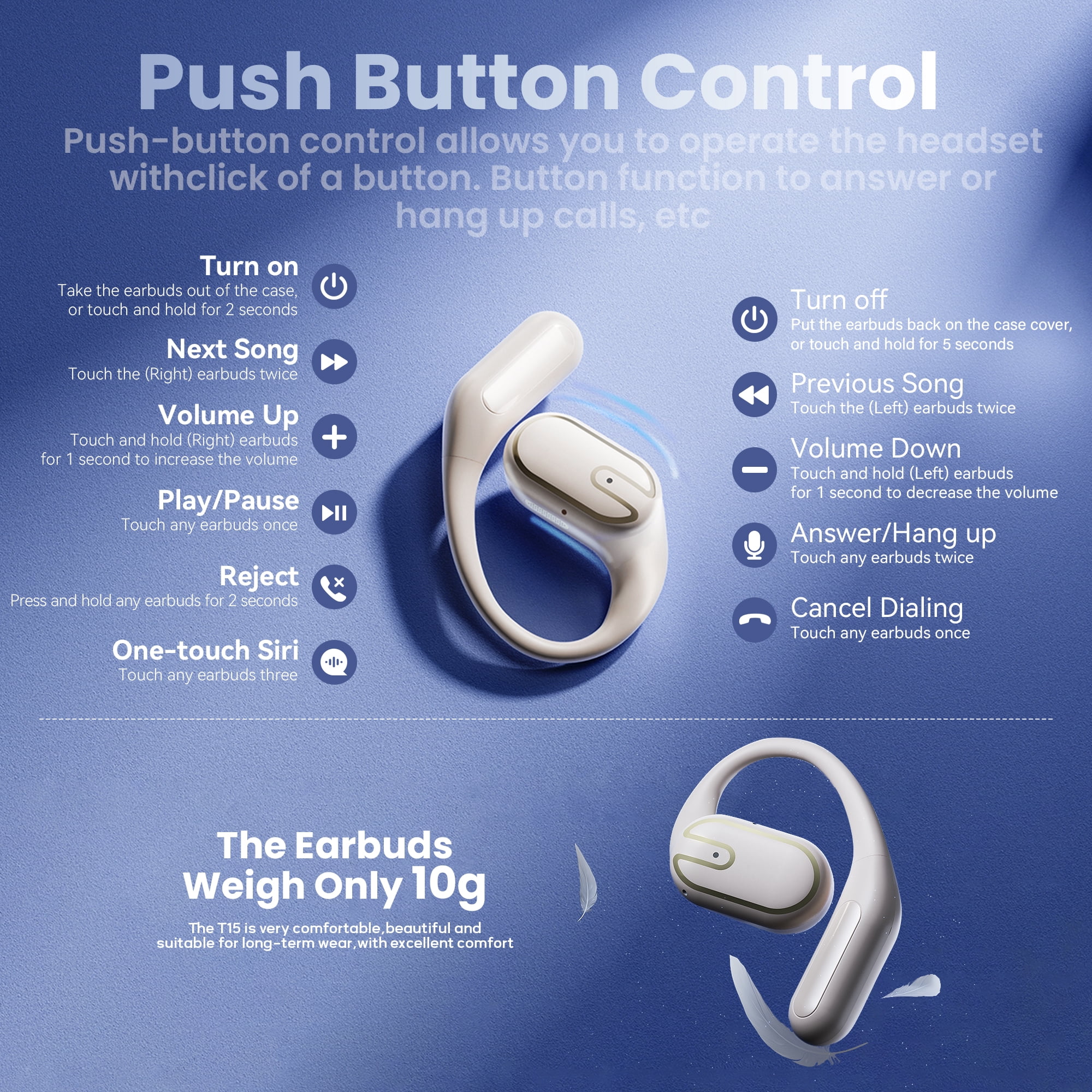 Open Ear Headphones, TPUFO Bluetooth 5.4 Earphones Stereo Sound, Wireless Headphones 80 Hours Playback, Clear Calls, IPX7 Waterproof Open Ear Earbuds with 18.2mm Drivers