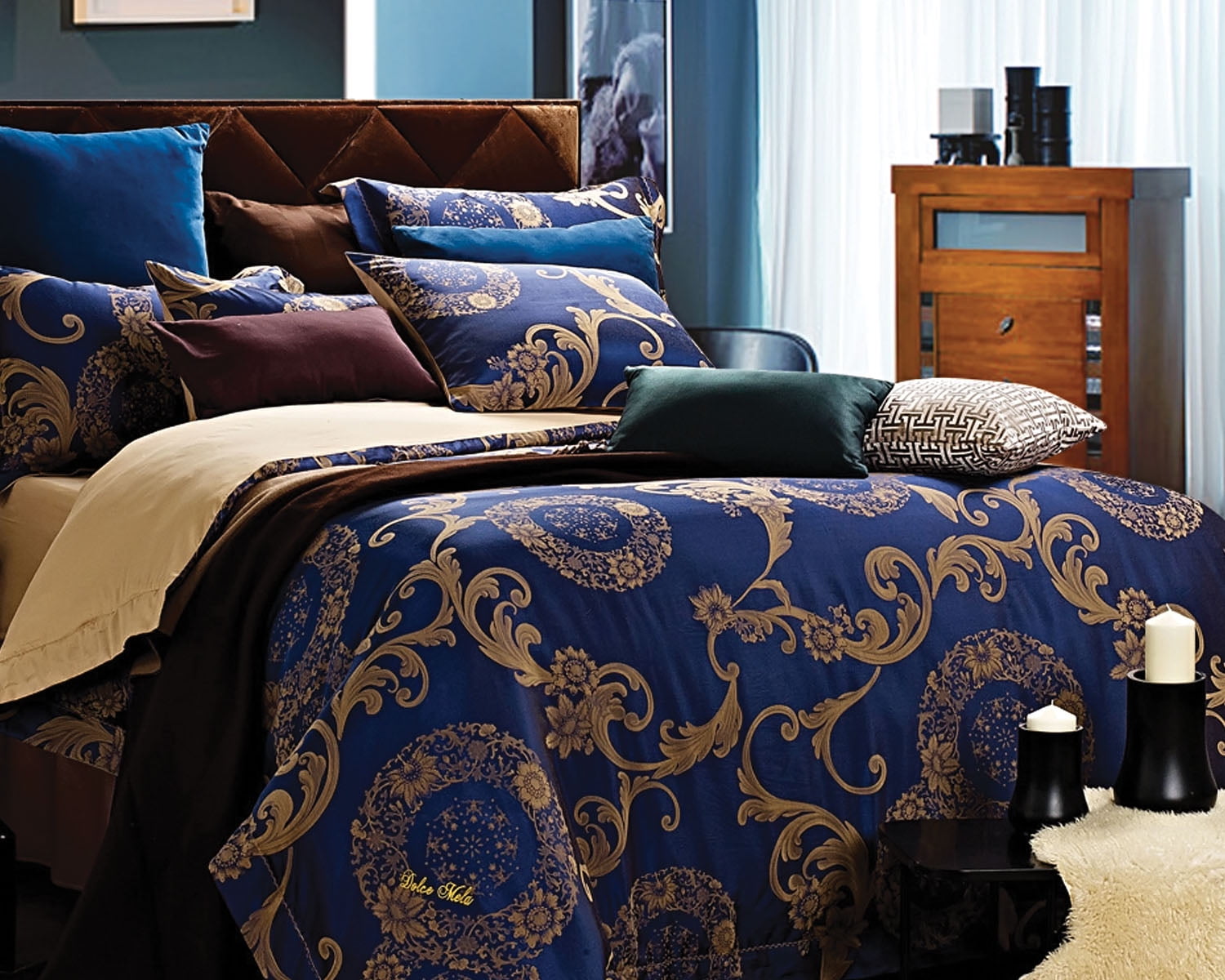 image: Dolce Mela DM479K Jacquard Damask Luxury Bedding King Duvet Cover Set