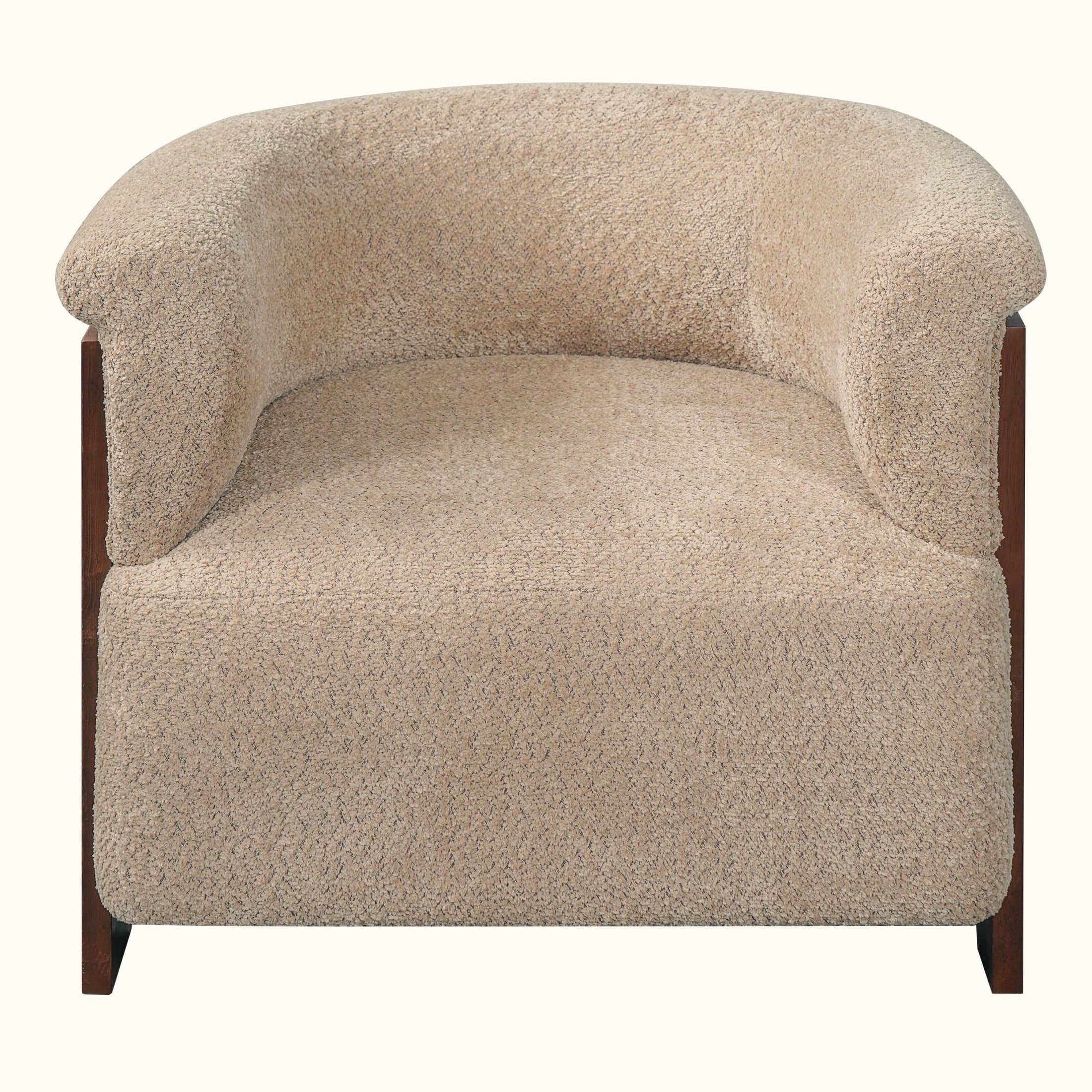 Christopher Knight Home Mid-Century Curved Upholstered Barrel Accent Chair with Wooden Legs, Brown, Set of 2