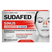 Sudafed Sinus Congestion 12 Hour, Maximum Strength Decongestant, 10 ct
