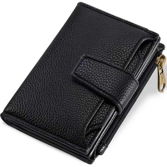Small Wallet Women RFID Blocking Soft Leather Bifold Compact Card Holder Wallet for Women with Zipper Coin Pocket 4 ID Window