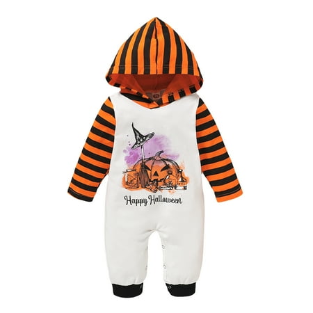 

Kucnuzki Baby Boy Winter Clothes 12 Months Baby Boys Casual Bodysuits 18 Months Long Sleeve Contrast Stripe Halloween Pumpkin Prints Causal Hooded Bodysuits White