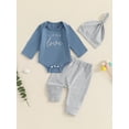 thumbnail image 2 of Suealasg Newborn Boys Fall Outfits 3Pcs Baby Boys Clothes Set Long Sleeve Letters Romper Long Pants Hat 3 6 9 12 Months Infant Boys Autumn Clothing, 2 of 7