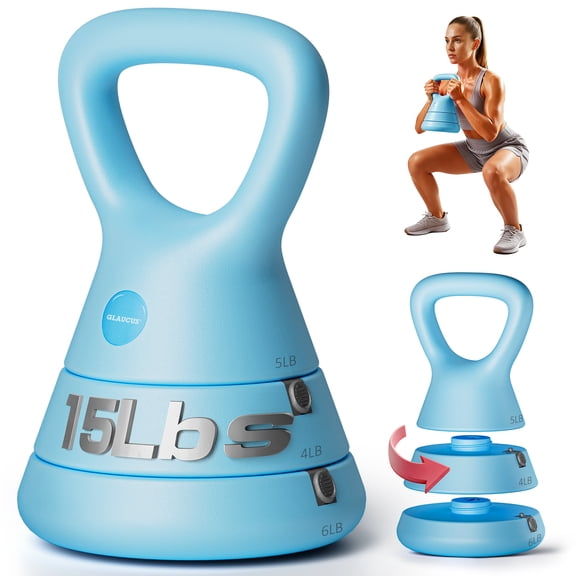 Adjustable Kettlebell, 5lb 9lb 15lb Kettlebell Weights Set, Ergonomic Design & Wide-Handle for Home Gym, Full-Body Workouts Strength Training and Weight Loss, Good for Men Women & Beginners (Blue)