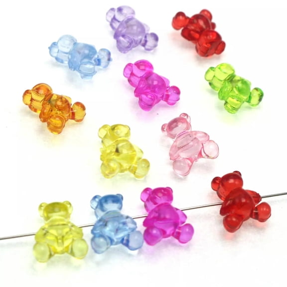 U8MO 100 Mixed Color Transparent Acrylic Smooth 3D Bear Beads 13mm DIY Bracelet