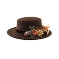 thumbnail image 3 of Tunhigl 22.02"-22.81" Women's Floral Decor Wide-Brimmed Hat, Polyester Flat-Top Fedora for Weddings, Parties & Outdoor Events, 6 Colors, 3 of 4