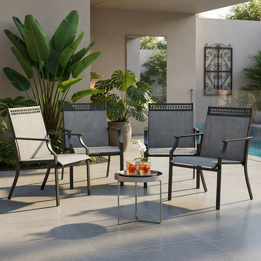 Hommoo 2-Piece Outdoor Patio Chairs Set, All-Weather Breathable Blue Fabric with Steel Frame, Poolside & Lawn Ready, Blue