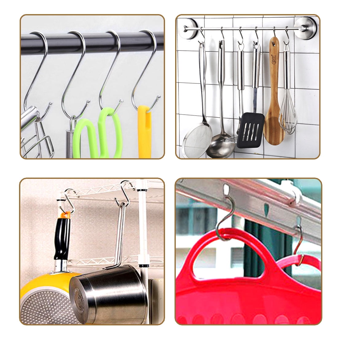 Stainless Steel S Hooks 4.9" S Shaped Hook Hangers Multiple Uses 4pcs