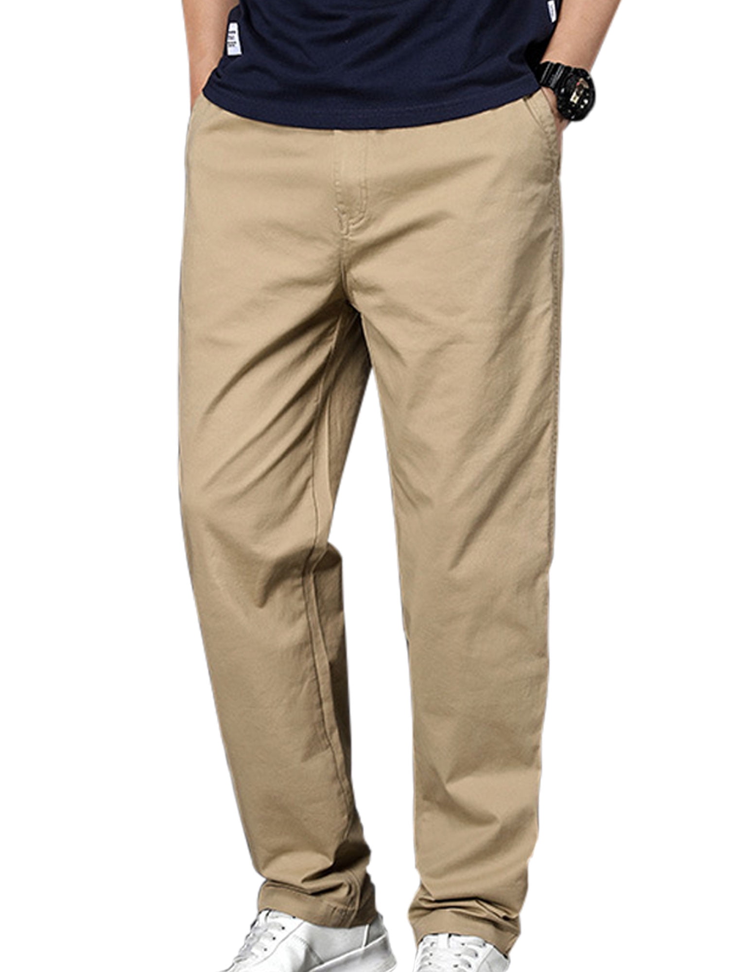 Mens Elastic Drawstring Cargo Pants Work Trousers Pocket Casual Pants Workwear
