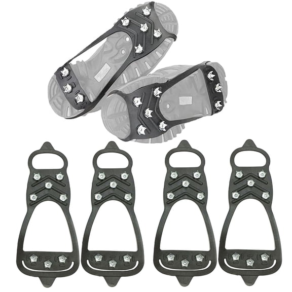 Bxaolu 2 Pairs Ice Cleats for Shoes and Boots, Anti-Slip Universal 8 Steel Studs Crampon Ice & Snow Grippers for Winter Hiking Climbing Ice Fishing, Black