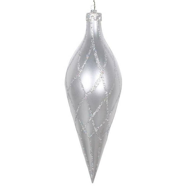 Vickerman MT198507D 12 in. Silver Glitter Net Finial Ornament
