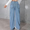 thumbnail image 5 of WHLBF UTTOASFAY Womens Pants High Waist Straight Leg Wide Leg Pants Jeans Blue M, 5 of 7
