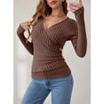thumbnail image 6 of ANRABESS Long Sleeve V Neck Shirts for Women Ribbed Knit Slim Fit Wrap Top Comfy Soft Sexy Sweater Spring Fall Winter Dressy Casual Clothes Brown X-Large, 6 of 9