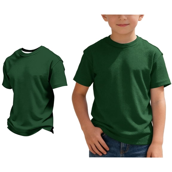 Kids T Shirts Short Sleeve Waffle Dark Green Tee Shirts Kids Athletic Shirts Summer Outfit Boys Tshirts Size 3-4 Years