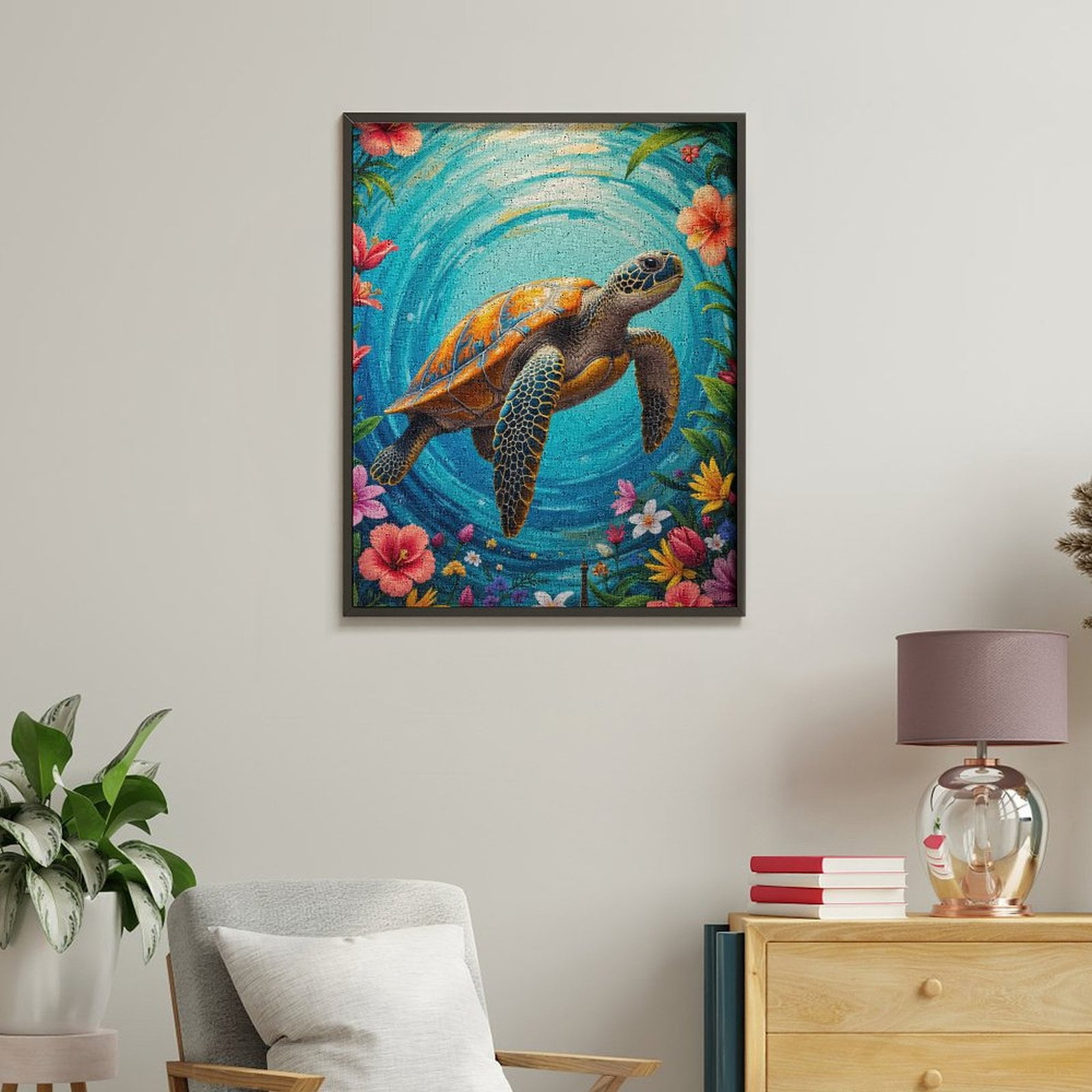Paint By Numbers Kit for Adults Beginner - DIY Turtle Ocean Floral Fantasy Canvas Painting Kits for Adults, Frameless Paint By Number for Adults for Home Wall Decor 16x20 Inch