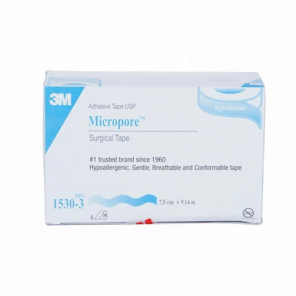3M Micropore Surgical Tape, Easy Tear, 3 Inches x 10 Yards, White, Non-sterile, Latex-free, 4 Count