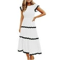thumbnail image 2 of Sakmal Mid-Length Summer Dresses White Crew Neck Short Sleeve Pleated Solid Loose Fit Shift Dress, 2 of 8
