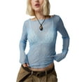 thumbnail image 2 of Women Y2k Lace See Through Long Sleeve Tees Sexy Slim Fitted Crop Top Solid Color Stretchy Fashion Shirts Outfit, 2 of 6