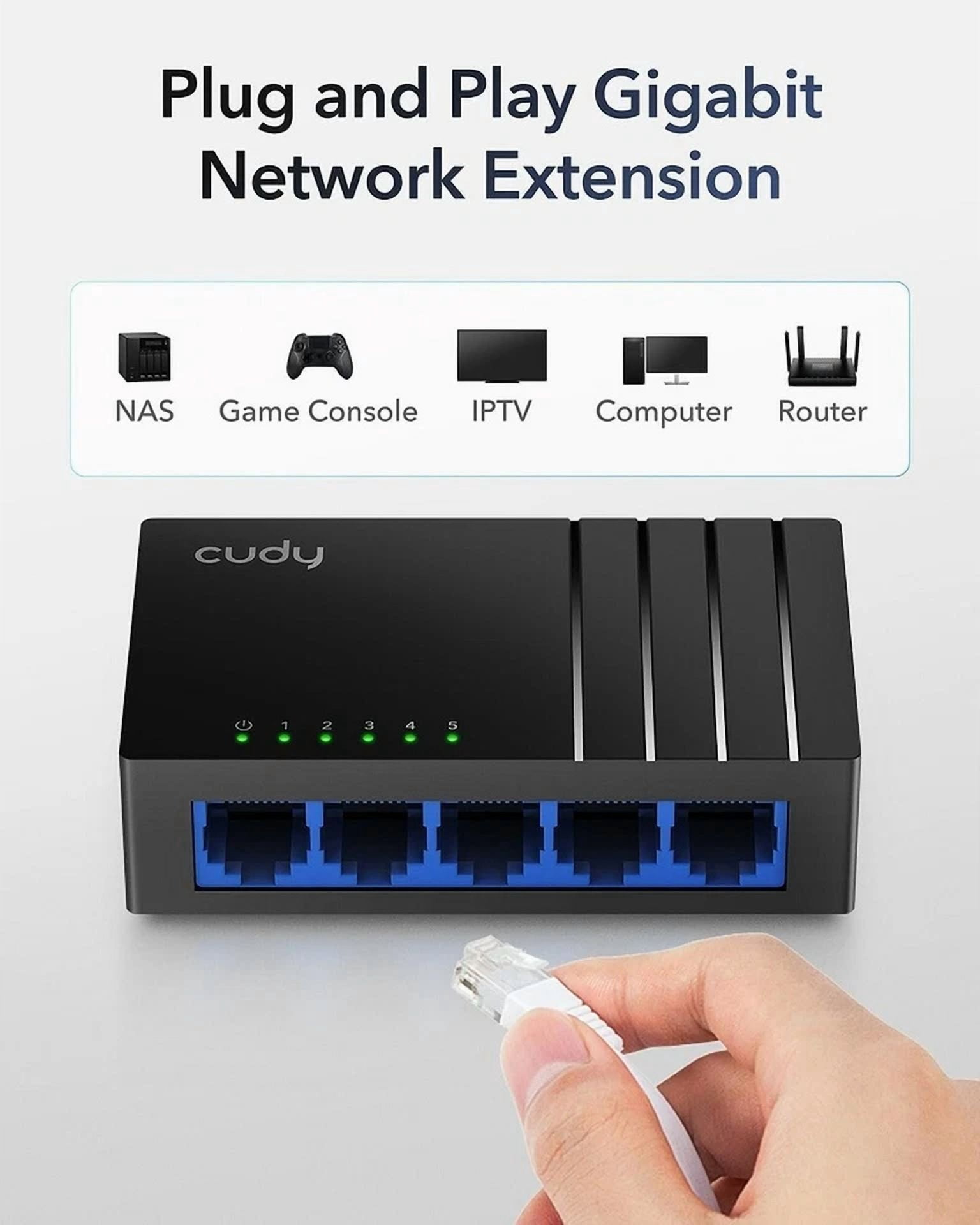 CRESTIN- Cudy GS105D | 5-Port 10/100/1000Mbps Gigabit Ethernet Desktop Switch