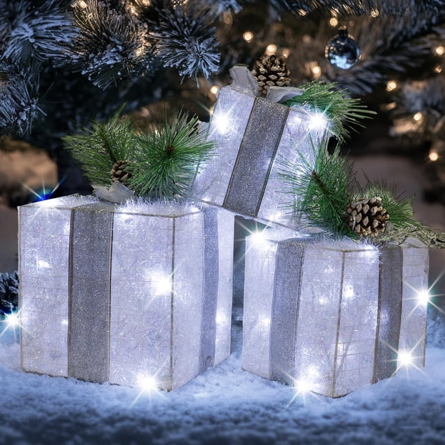Juego de 3 cajas de regalo con iluminación navideña Hourleey con 60 LED