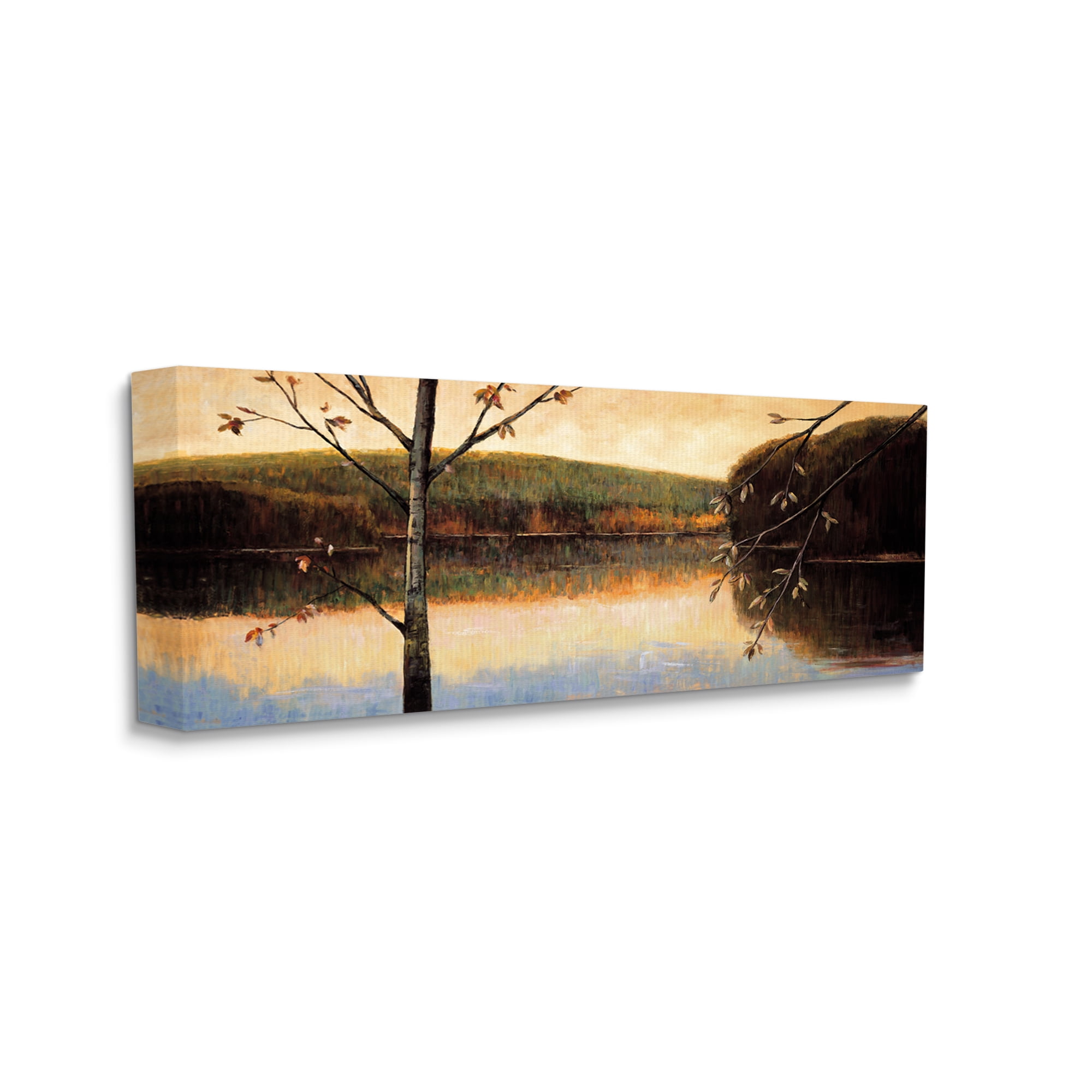 Stupell Industries Autumn Trees by Lake Nature Painting Gallery Wrapped Canvas Print Wall Art, 30 x 13
