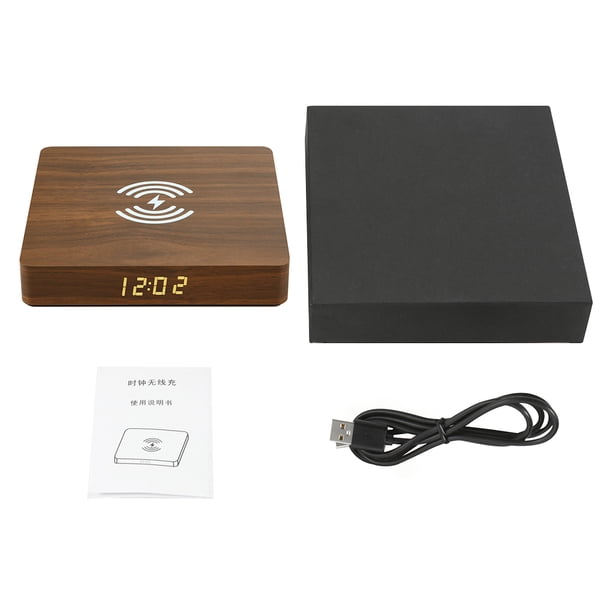 Reloj de madera del cargador inalámbrico del teléfono del despertador de Digitaces con el indicador digital, grano de madera marrón Methold EL001198-03B