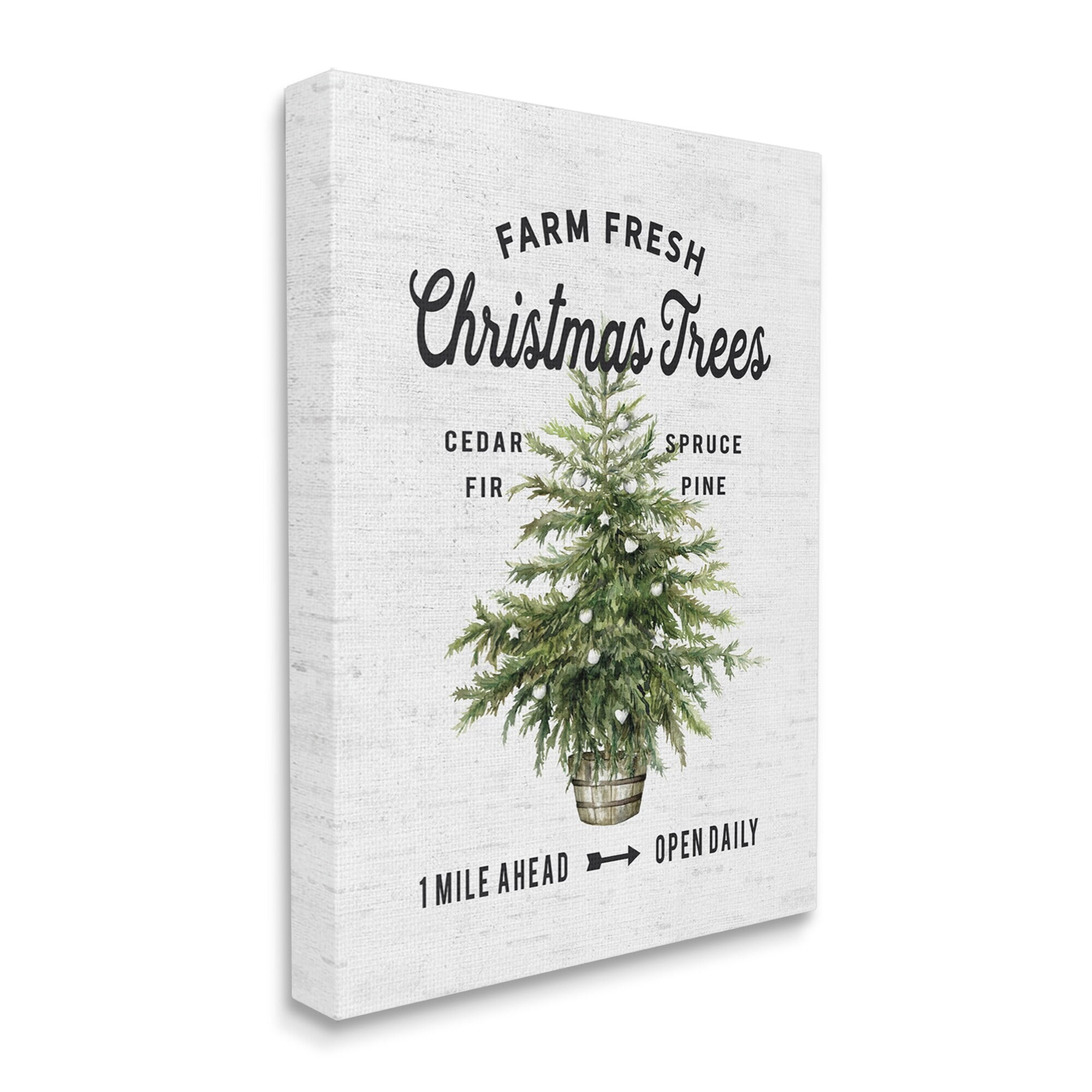 Farm Fresh Fir & Pine Christmas Advertisement Sign Botanical & Floral Graphic Art Gallery-Wrapped Canvas Print Wall Art