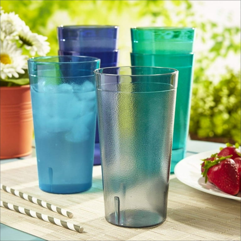 Cafe 20-ounce Break-Resistant Plastic Restaurant-Style Beverage Tumblers ,  Set of 16 in 4 Coastal Colors