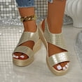 thumbnail image 6 of ZACPNCV Womens Plus Size Wedge Sandals Peep Toe Platform Solid Color Beach Shoes Summer, 6 of 9