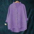 thumbnail image 2 of KyCheLot Cotton Linen Shirts for Women V Neck Summer 3/4 Length Sleeve Solid Color Tops Trendy Ruffle Trim Shirts, 2 of 5