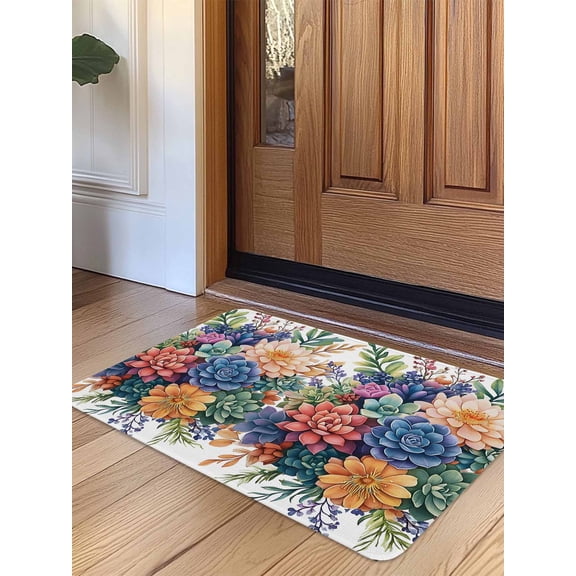 Colorful Summer Succulents Door Mat Indoor Outdoor Entrance, Non Slip Rug for Kitchen Bathroom Entryway Rug, Spring Floral Watercolor Washable Doormat Floor Mat for Office Home Decor 24x36 Inch
