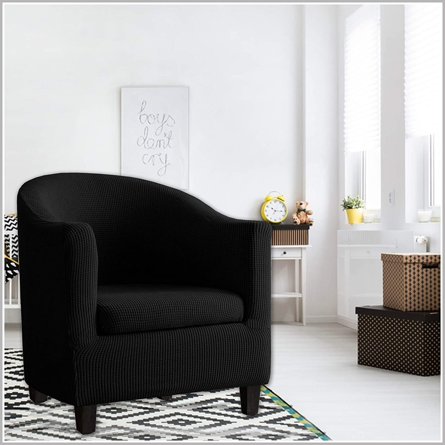 2 Pieces Tub Chair Covers for Armchairs Spandex Jacquard Checked Pattern Tub Chair Slipcovers Stretch Tub Chair Slipcover Furniture Protector Cover