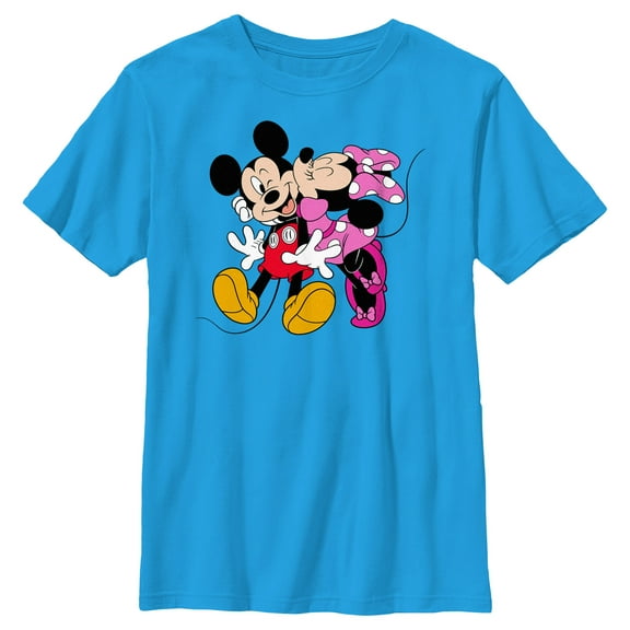 Boy's Mickey & Friends Minnie Kiss Couple Graphic Tee Turquoise Medium