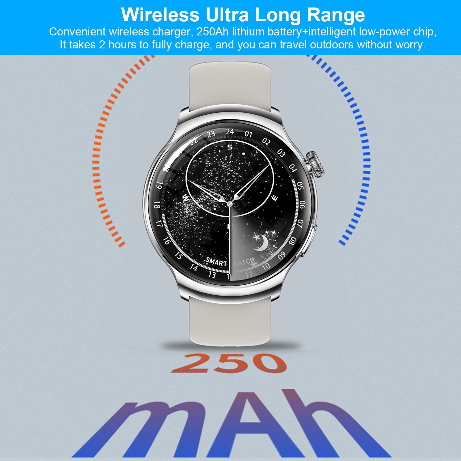 Jubipavy Smart Wearable Watch Multifunction HD Round Screen Wireless Magnetic Charging Custom Dial Motion Record IP68 Watertightness Bluetooth Music Playback Function