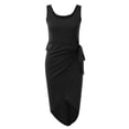 thumbnail image 6 of SIMU Beach Dresses for Women Women's Midi Irregular Slit Dress Wide Neck Sleeveless Solid Ruffle Waist Tie Up Pleated Wrap Ruched Bodycon formal Wedding Guest Dresses Black XL, 6 of 7