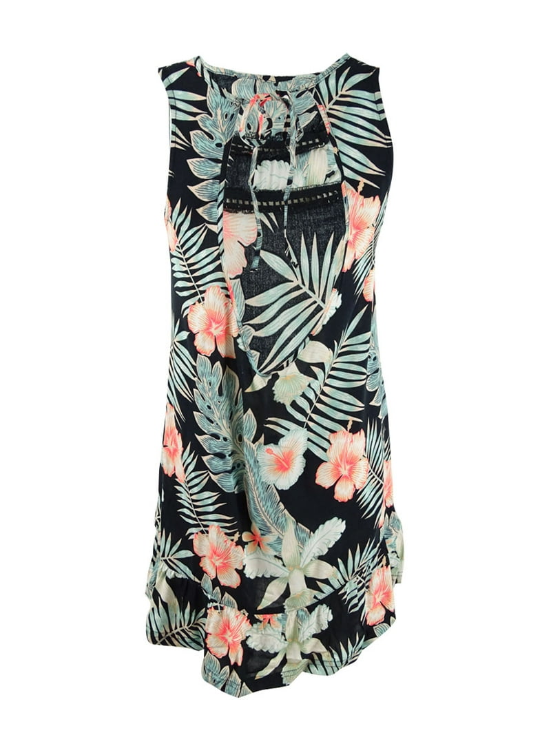 Roxy Women's Floral-Print Dress Swim Cover-Up (M, Anthracite