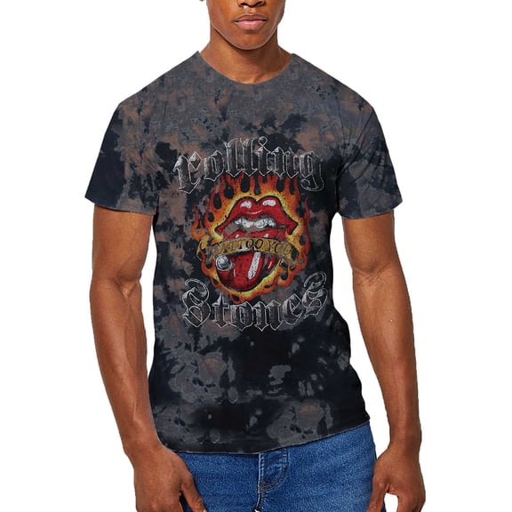 The Rolling Stones Unisex T-Shirt Tattoo Flames (Wash Collection) (Small)