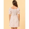 thumbnail image 3 of Unique Bargains Robe Courte Smockée à Encolure Carrée Imprimé Cœur pour Femmes Blanche m, 3 of 4