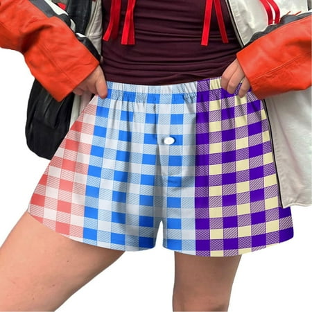 

Wojeull Women s Casual Shorts Plaid Printed Button Front Loose Shorts Pajama Shorts