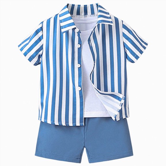 mgoYE Baby Boy Clothes 0-3 Months Boy's Summer Beach Outfits Button Shirt and Short Sets Casual Vacation Clothes for Toddler Baby Clothes(Blue,12-18 Months)