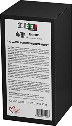 Italian Expresso Nespresso Compatible Coffee Capsules, Ristretto, 100 Count